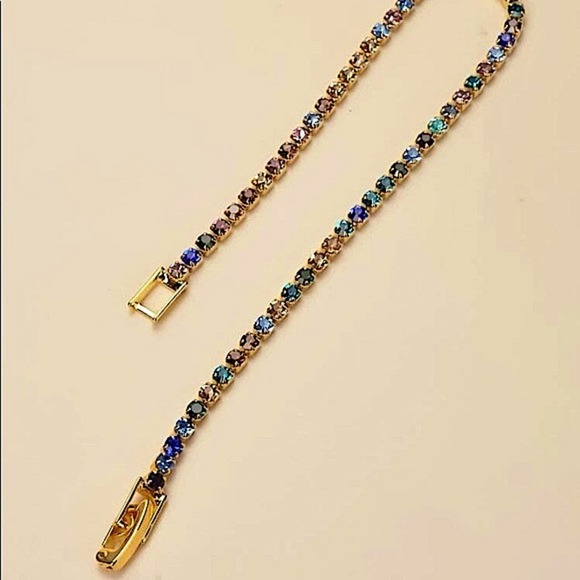 NEW GOLD MULTICOLOR RHINESTONE BRACELET - Picture 2 of 7